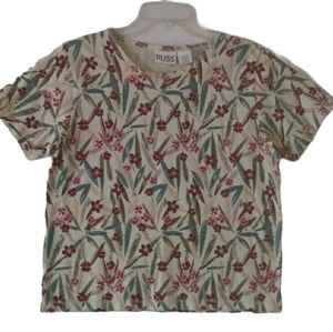Russ T-shirt Women's Large Floral Cotton Short Sleeve